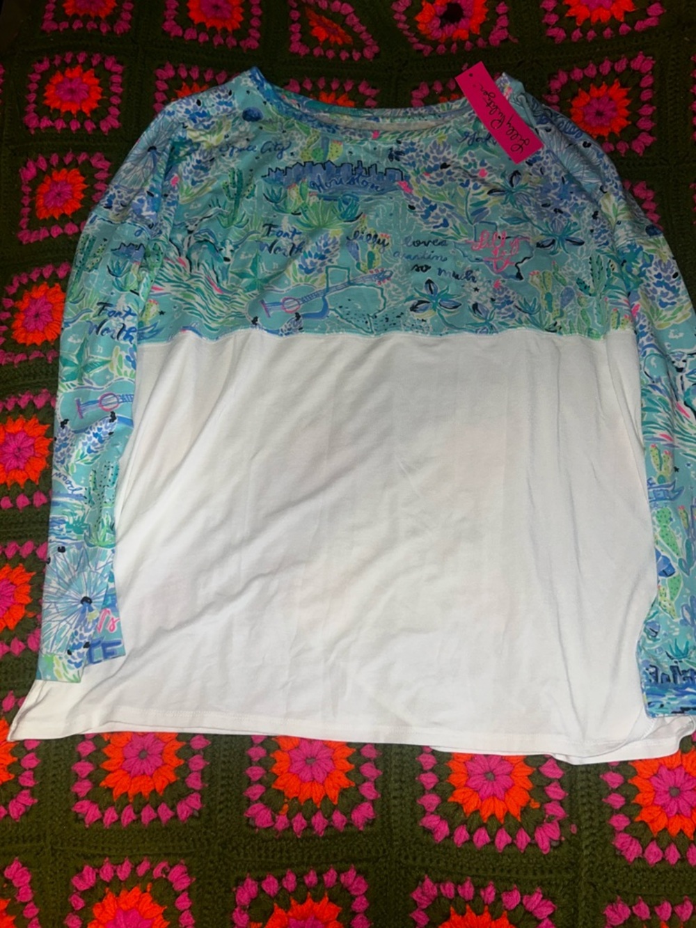 Lilly Pulitzer Aqua, Turquoise & Blue Printed Boatneck Top